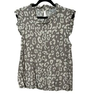 Mary Square Wildly Wonderful Grey Michelle Top Cheetah Leopard Ruffle‎ Blouse